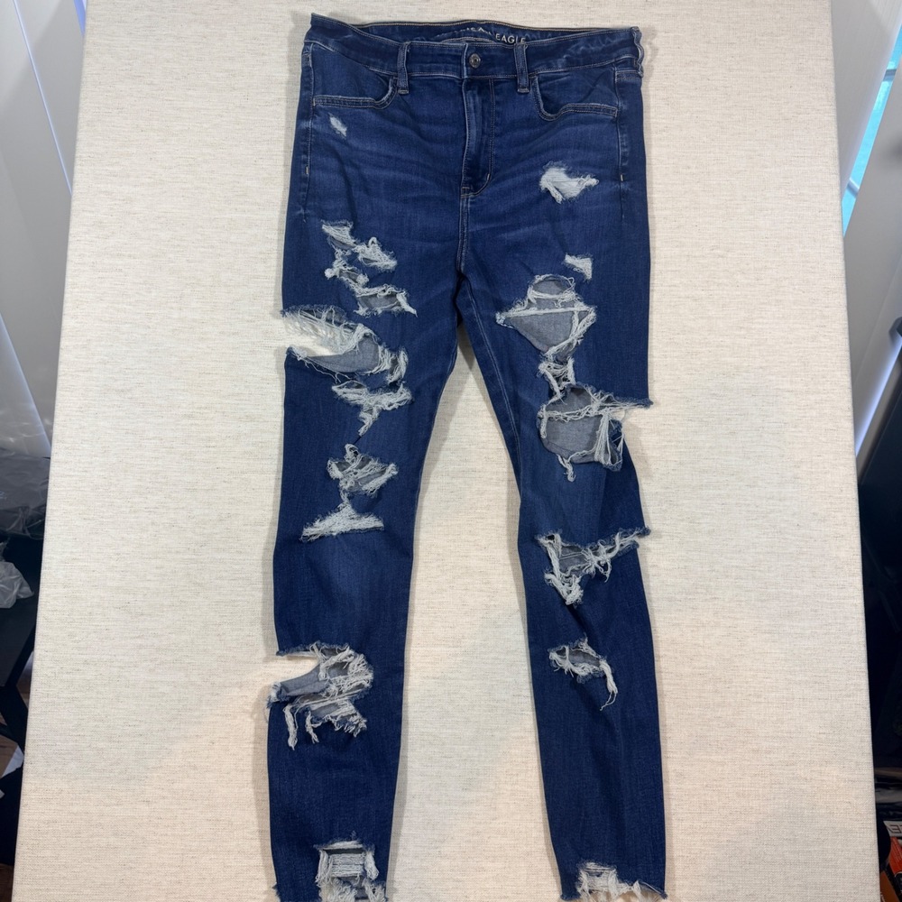 American Eagle Skinny Jeans Women 12 Blue Good Distressed Ne(x)t Level Stretch